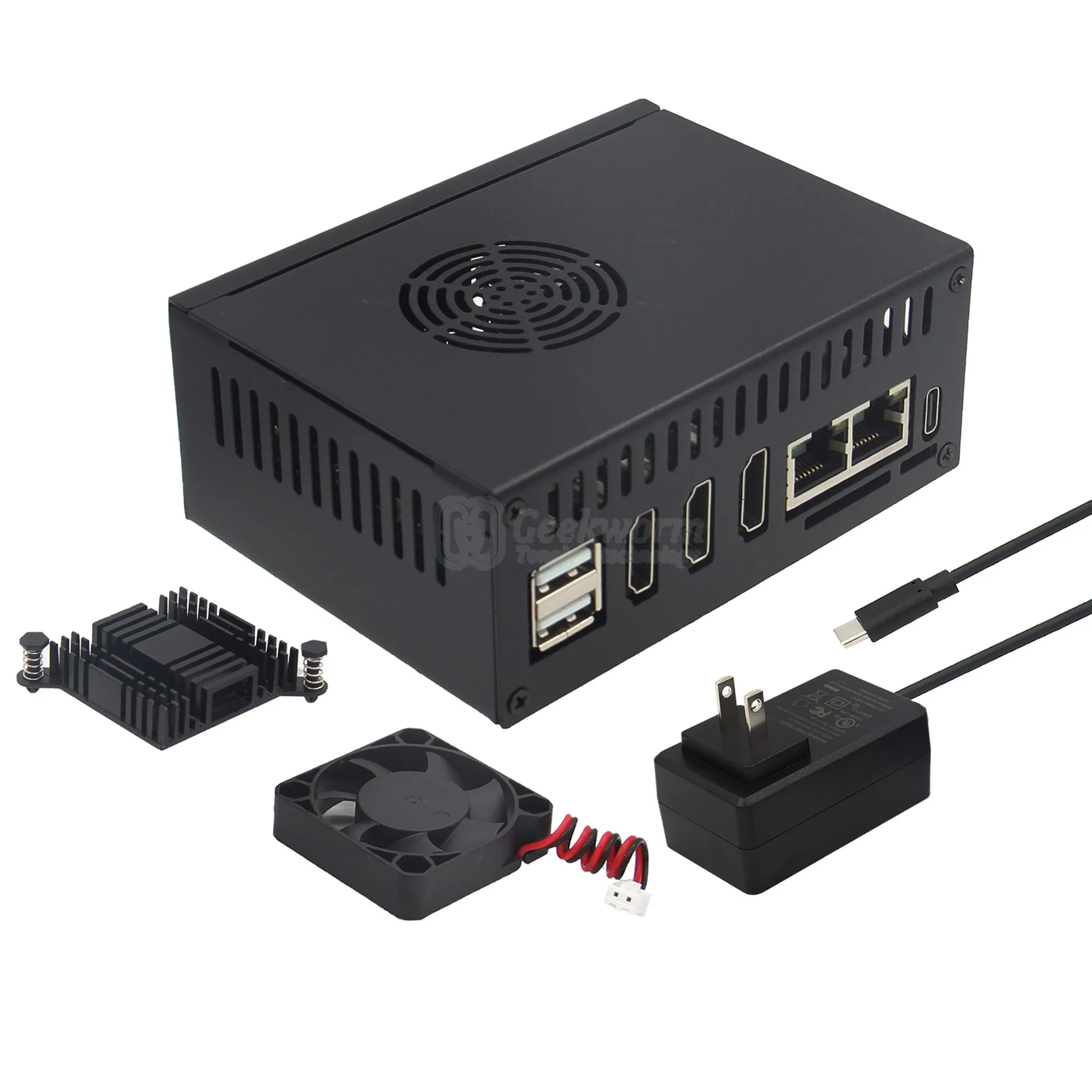 Imagem -02 - Capa para Orange pi Plus N508 Ventilador 4010 Dissipadores de Alumínio 10 mm Adaptador de Alimentação 5v 4a 20w