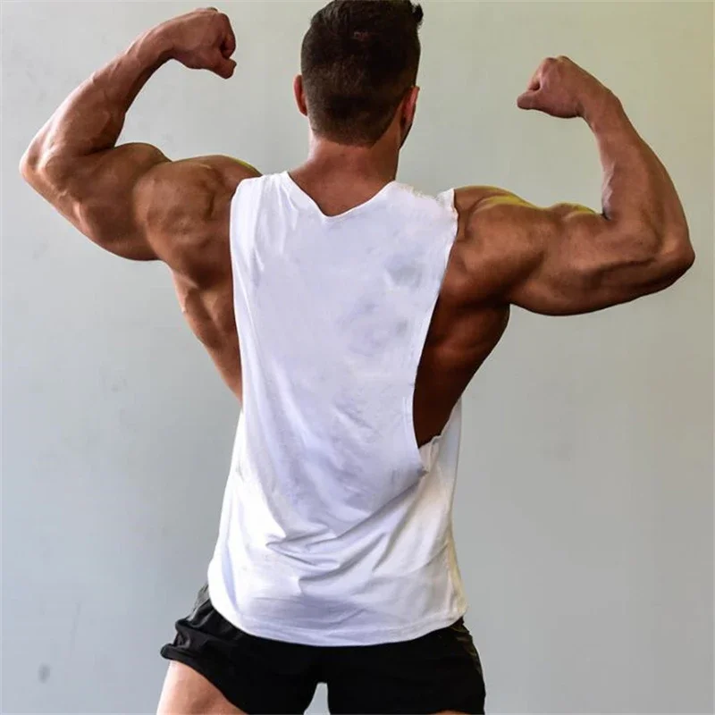 Men's Cut Out Sleeveless shirt Gyms Stringer vest Blank Workout T-Shirt Muscle Tee Bodybuilding Tank Top Fitness Clothing