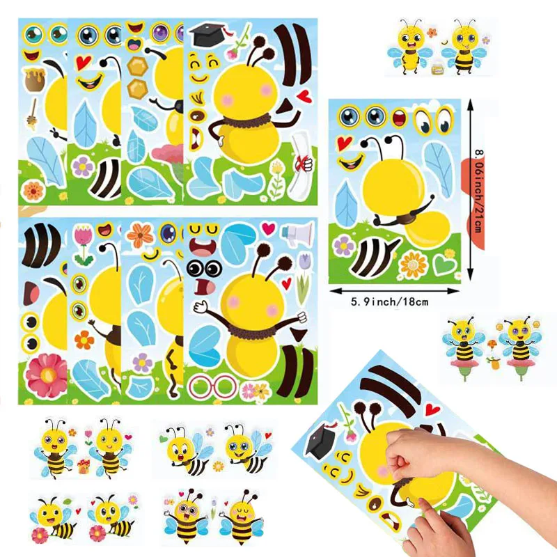 

Make Your Own Honey Bee Stickers Spring Summer Insect Flower Make A Face DIY Stickers for Kids Birthday School Rewards Gifts Toy