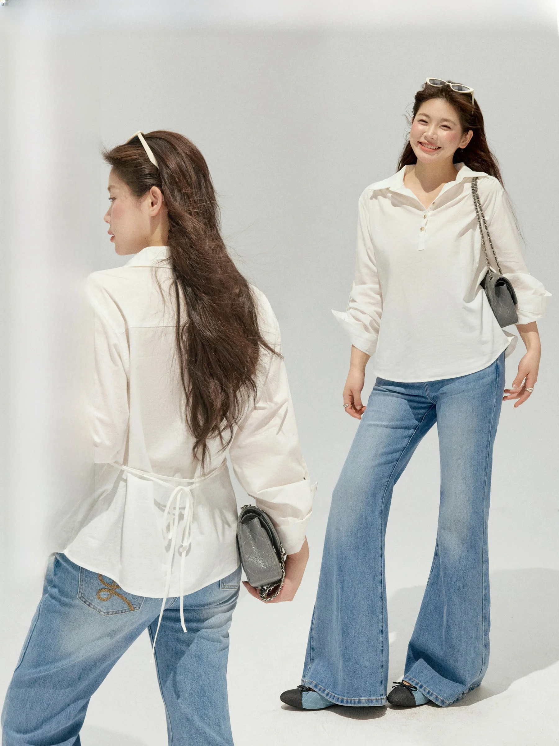 

Jiulu Studio "Jenny Unie" Casual Loose Fit White Shirt Half Open Collar Flip Casual plus Size Women's Top Micro Plump MM
