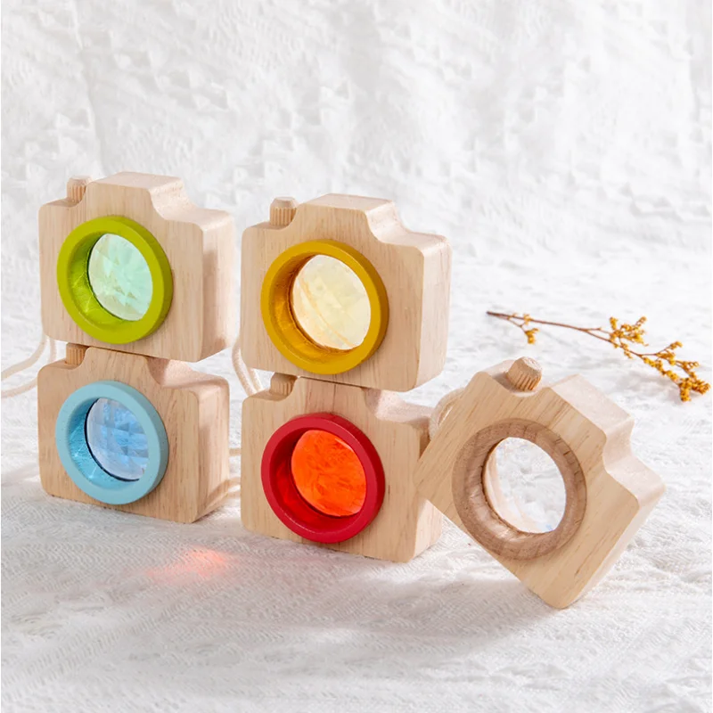 

Mini Wooden Camera Toys for Children Kaleidoscope Rainbow Wooden Toys Color Learning Early Educational Game