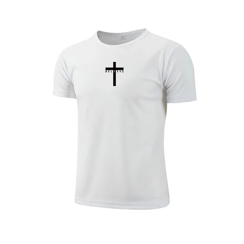 

Cross Printed Gym Exercise Trainning Tops Men Casual Sports T-shirt Summer High Quality Male Lightwight Quickdry Marathon Tees