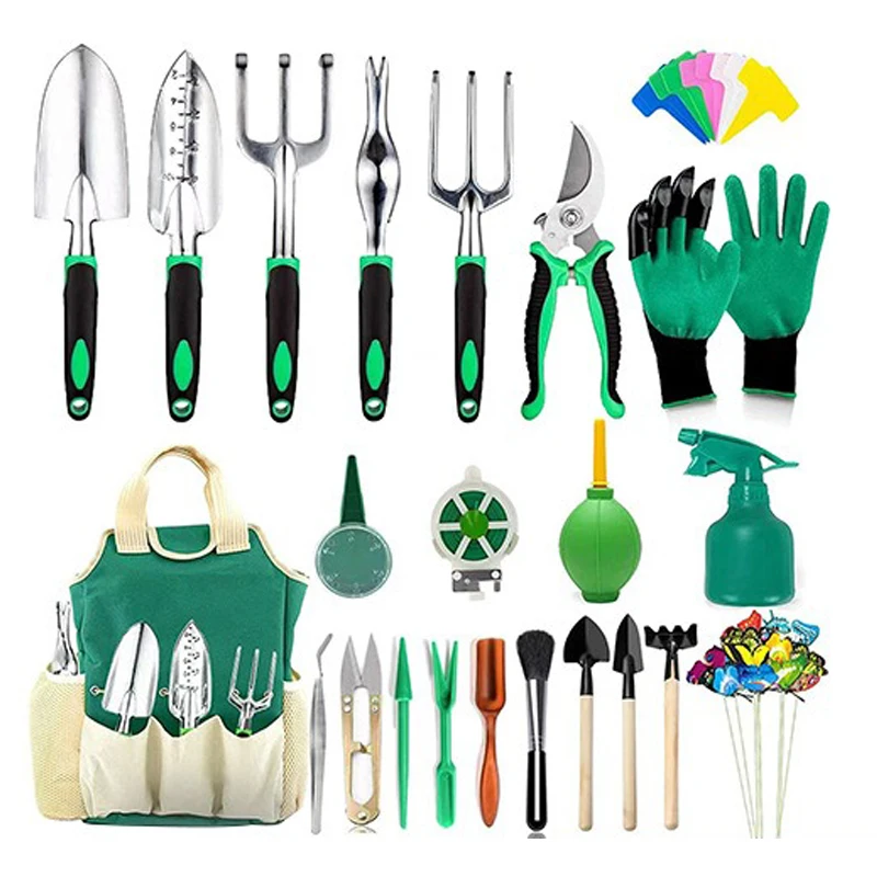 Gardening Tool Set 23 Piece Stainless Steel Heavy Duty Flower Planting Manual Hand Tool Kit with Storage Bag