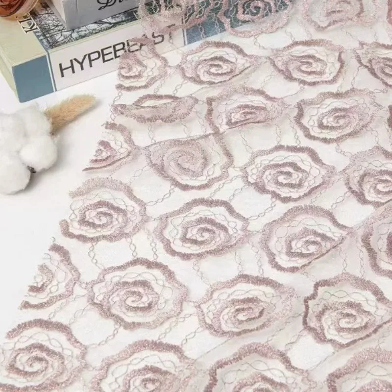 Embroidered Tulle Lace Trim Fabric Round Stitch Rose High End Chinese Style Soft Sheer Drapey for Dress Gown DIY Sewing view 6