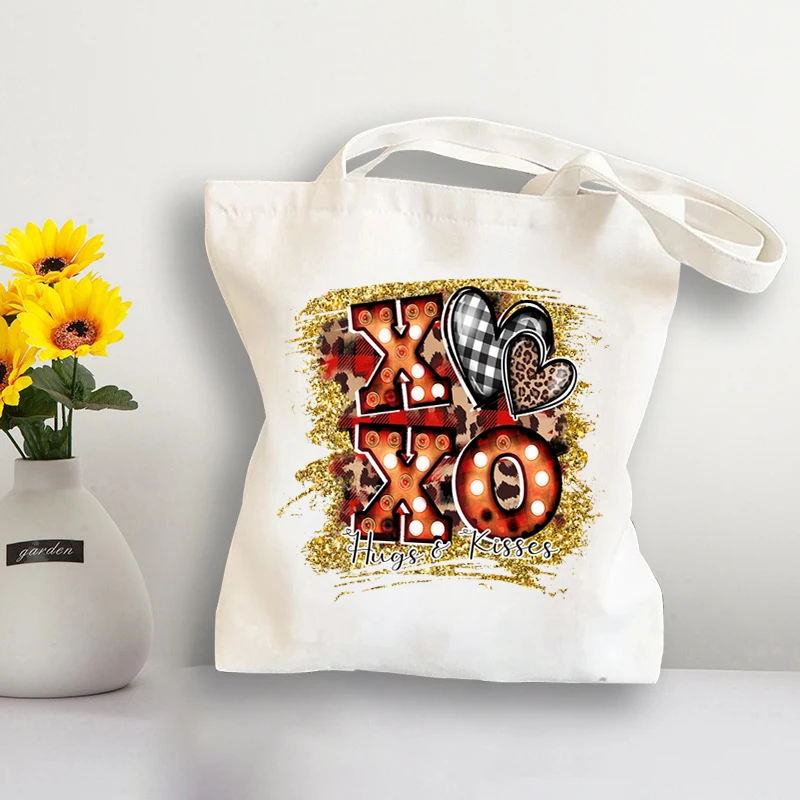 Shopping Bag Valentine's Day Tote Bag Women's Shopper Bag Kawaii Graphic Harajuku Handbag Large Capacity 2023 XOXO Eco Bag