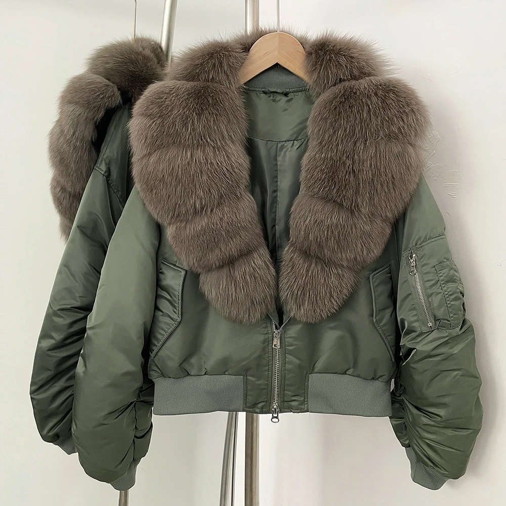 أسفل معطف الإناث سترات قصيرة 90% الأبيض بطة أسفل سترة جديدة الخريف الشتاء كبير معطف فرو الثعلب الطبيعي النساء ريشة الفراء الحقيقي #2