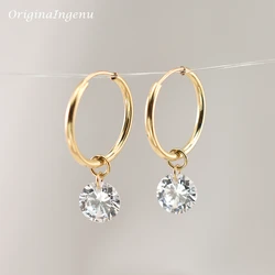 14K Gold Filled Hoop Earrings Zircon Fine Jewelry 15MM Hoop Earrings Brincos Pendientes Oorbellen Boho Earrings Gold Jewelry