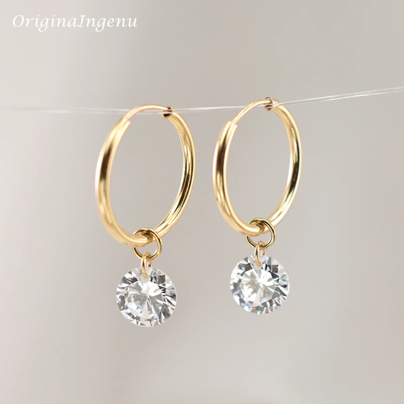 14K złoto wypełnione kolczyki Hoop cyrkon Fine Jewelry 15MM kolczyki Hoop Brincos Pendientes Oorbellen kolczyki Boho złota biżuteria