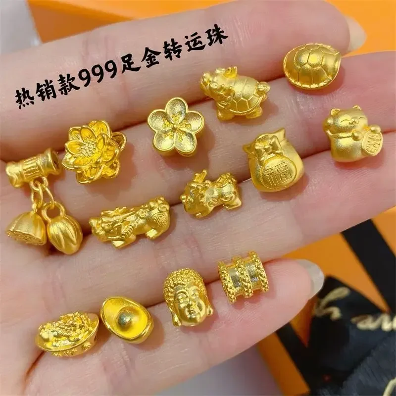 

3D Hard Gold 999 Foot Gold Six-character True Words Lucky Pearl Bracelet Pendant Gold Passepartout Bracelet For Men And Women