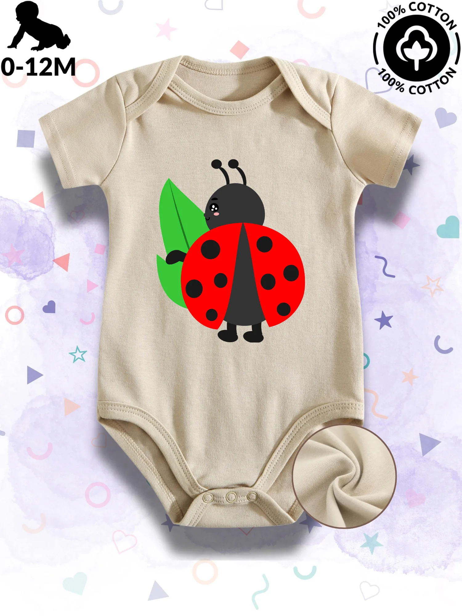 

Детский комбинезон-боди унисекс Ladybug с принтом листьев, 100% хлопок, мягкий, всесезонный, бежевый, для ползания, 190 г/м²