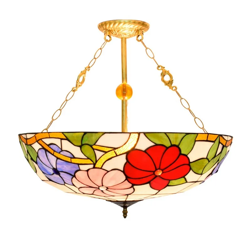 24 Inch 60cm Tiffany Ceiling Lamp Fixture for Rustic Interior Victorian Stained Glass Semi Flush Mount Lamp Pendant Lights