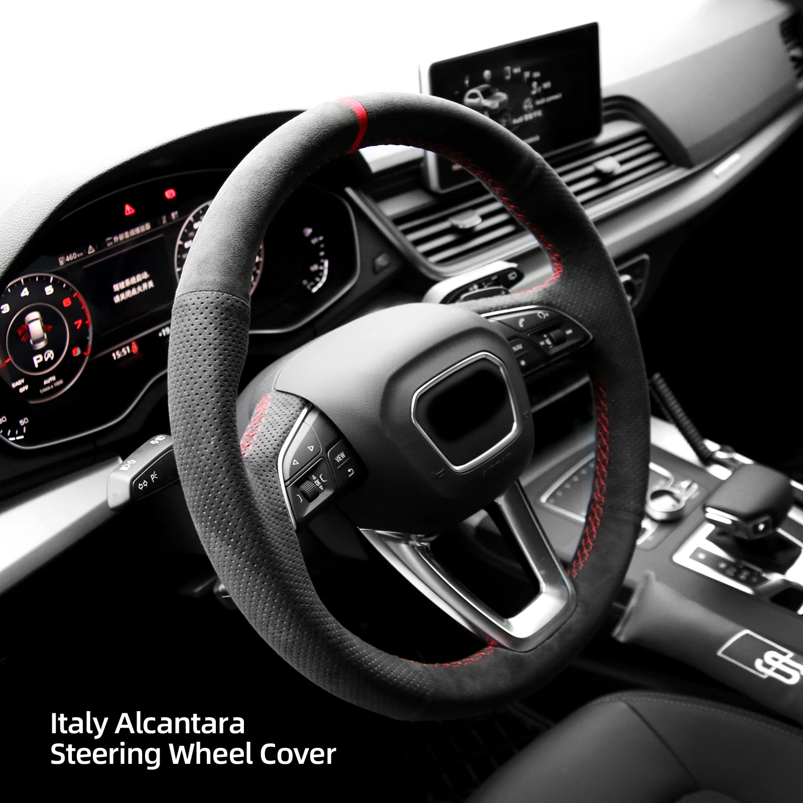 Alfanxi Hand Stitch Alcantara Steering Wheel Cover Compatible with Audi A4 Allroad Q3 Q5 SQ5  Sportback Q7 SQ7 Q8 SQ8