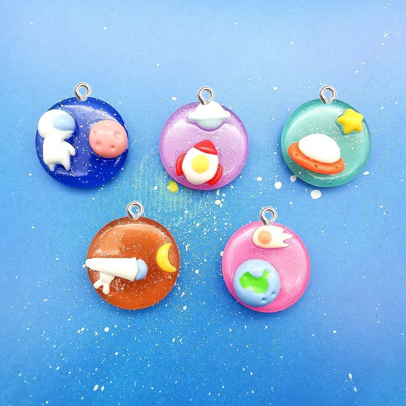 10Pcs Kawaii Cartoon Outer Space Series Resin Pendant DIY Earrings Necklace Pendant Bracelet Keychain Decoration Flat Back Resin