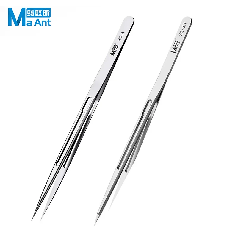 MaAnt SS-A SS-A1 Precision Tweezers Hand Polish Non-Magnetic Stainless Steel BGA IC Micro Soldering Jump Wire Repair Tweezers