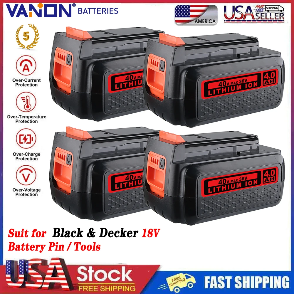 

VANON 1/2/4 шт. LBXR36 4,0 Ач Li-in Замена для Black & Decker 40 В Макс. штифт батареи LBX2040 LBXR2036 LST540 LCS1240 LBX1540 Инструменты
