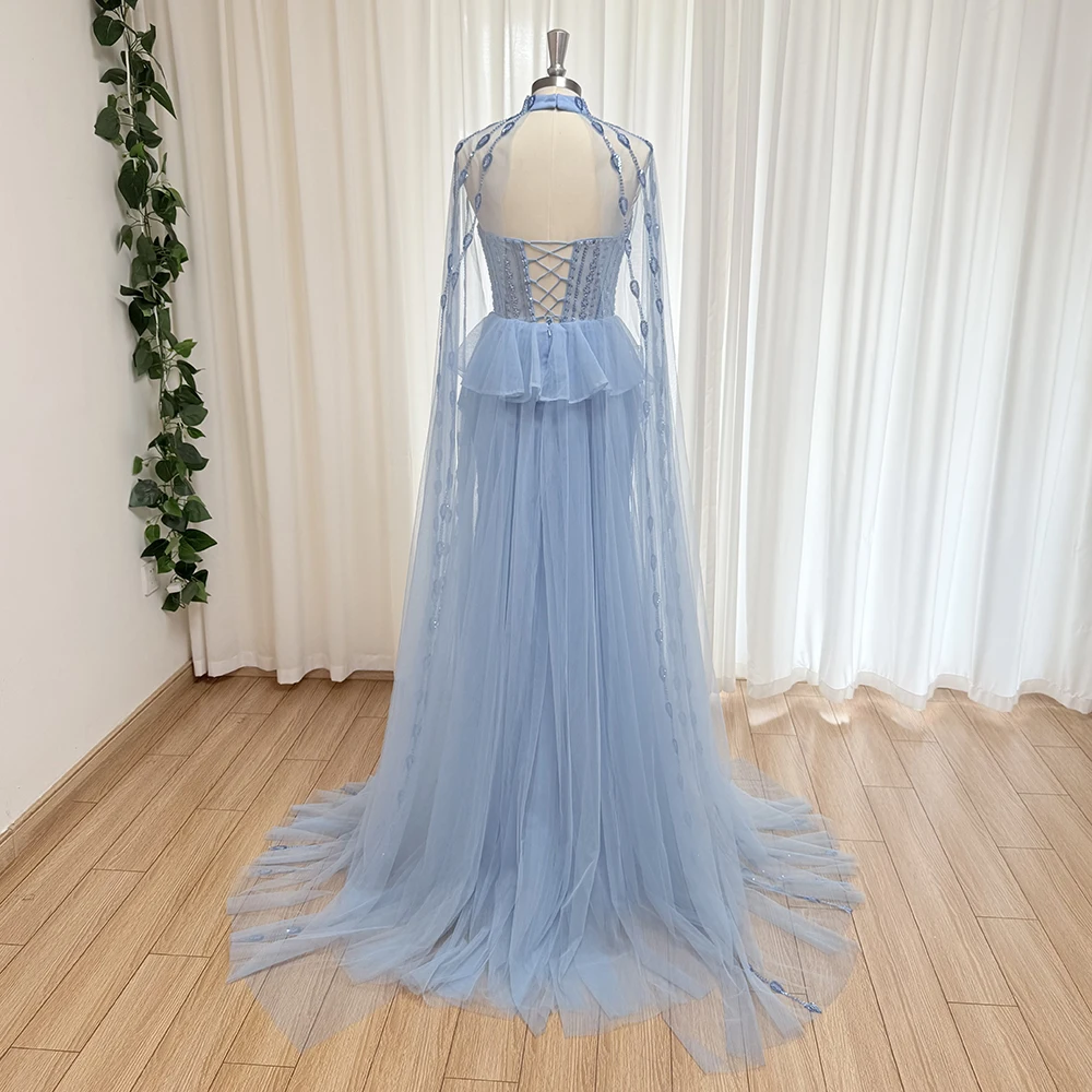 Alinovia Elegant Beaded Mermaid Evening Dress High Neck Cape Sleeves Formal Wedding Party Gown for Women 2025 Dubai Customized