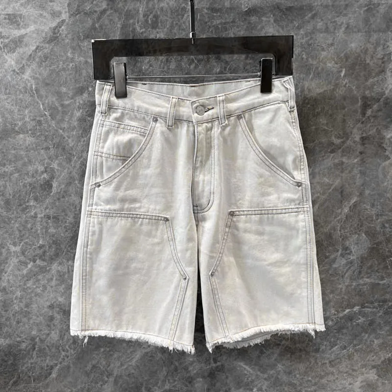 

High Waist Distred Denim orts Women's Spring Summer New Sle American Wa Princ eenn Straight Leg Five kets