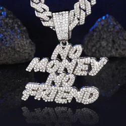 Men Women Hip Hop NO Money No Friend Pendant Necklace with 14mm Cuban Chain HipHop Iced Out Bling Necklaces Fashion Jewelry Gift