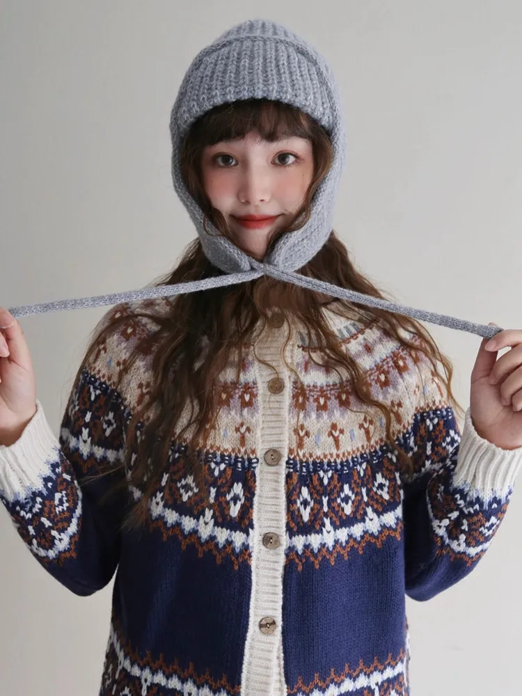 104cm Bust Fall Winter Cardigans Sweaters Women Elegant Loose Vintage Iceland Fair Isle Thick Warm Wool Knitted Sweaters Jackets