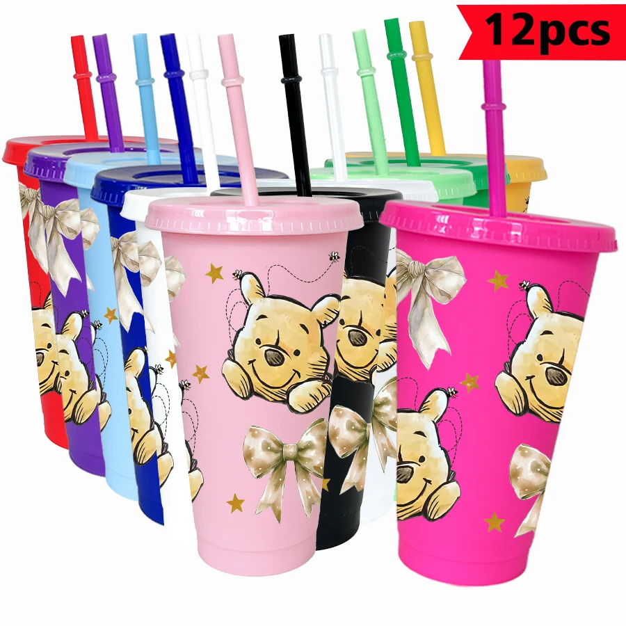 

12pcs/pack Disney Winnie the Pooh bow 26oz multicolor plastic water cup party drinkware birthday/back to school gift