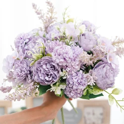 Flores artificiales de seda rosa, ramos de novia, suministros de boda de peonía, decoración de jardín, habitación del hogar, flores falsas, regalos para el Día de San Valentín