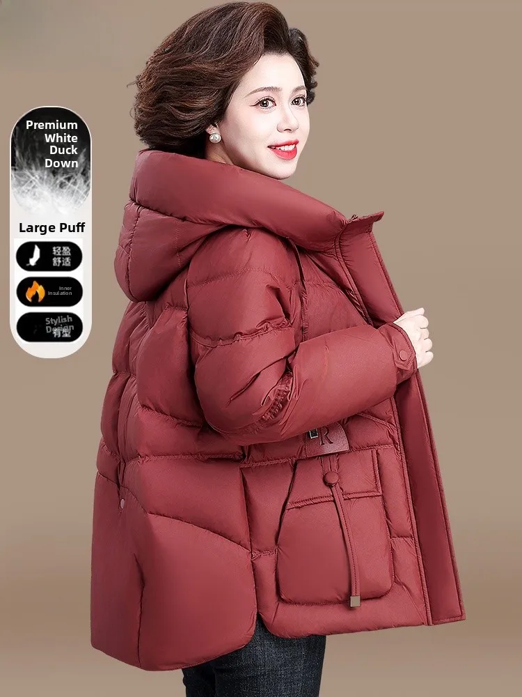 

Winter Faion down Jaet Red Cotton Coat for Middle-Aged Mothers ly Women's Clothing New 2024 Sle Polyester Fiber