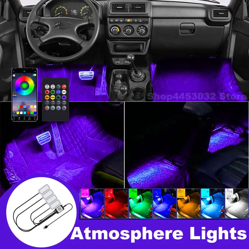 Car Foot Ambient Light RGB Led Lamp Usb For Lada niva x ray granta kalina vesta Wireless Remote APP Control Accessories