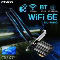 Adaptador Inalámbrico Fenvi 5374Mbps WiFi 6E PCIe, Bluetooth 5.3, Tarjeta de Red Tribanda 6G/5G/2.4G, MT7922 WiFi6 802.11ax para PC