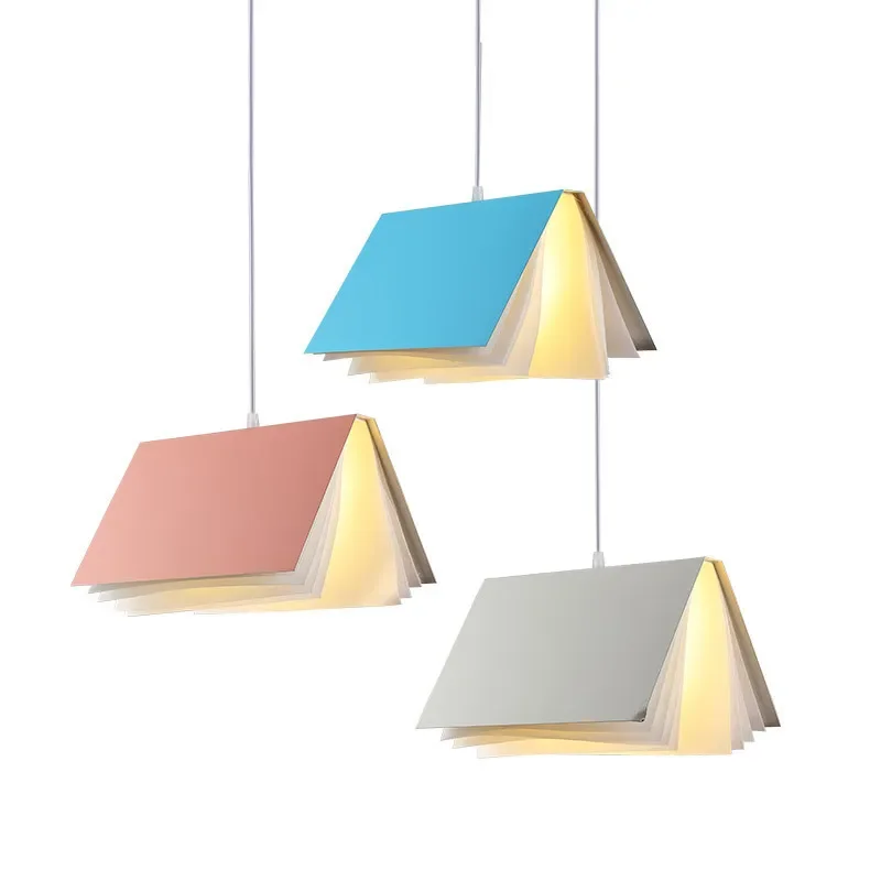 Nordic Creative Macaron Color LED Chandelier for Dining Table Library Bedroom Bedside Study Bar Bookshelf Hanging Light