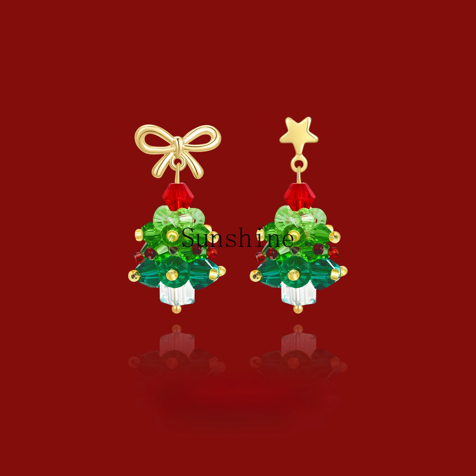 Bow Stars Christmas Tree Girly Earrings No Pierced Ear Clips