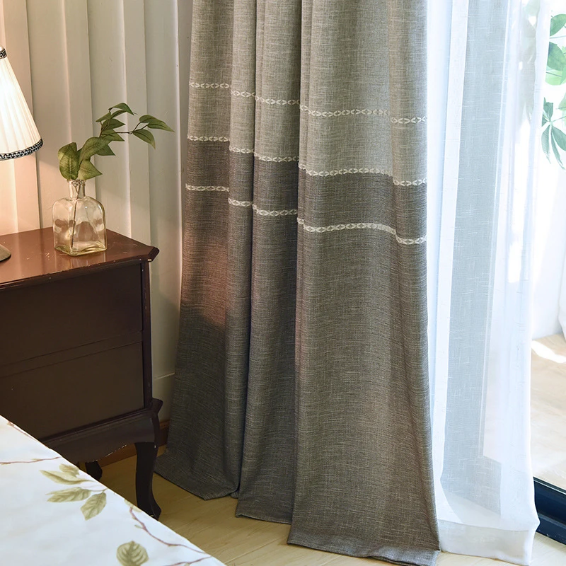 Linen Knot Japanese Countryside Plain Curtains for Living Room Bedroom Thickened Cotton Hotel Vintage Opaque Window Curtain