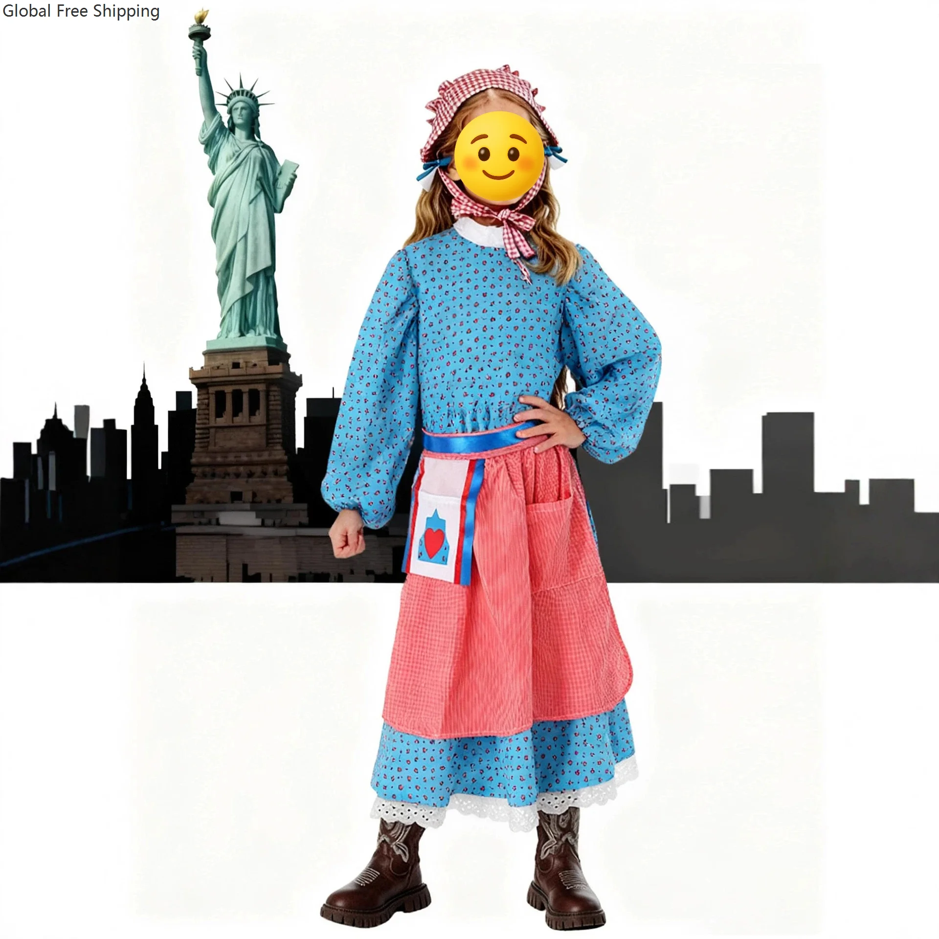 

New American Girl Festival Cosplay Manor Dress Up Baby Independence Day Children's Stage Costume Performance Floral Dress Set