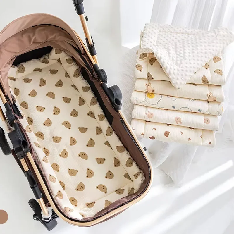 

Подушка-матрас для детской коляски с мультяшным медведем, хлопковая, мягкая, для новорожденных, вкладыш для автокресла, матрас для детской коляски, аксессуары для детских колясок