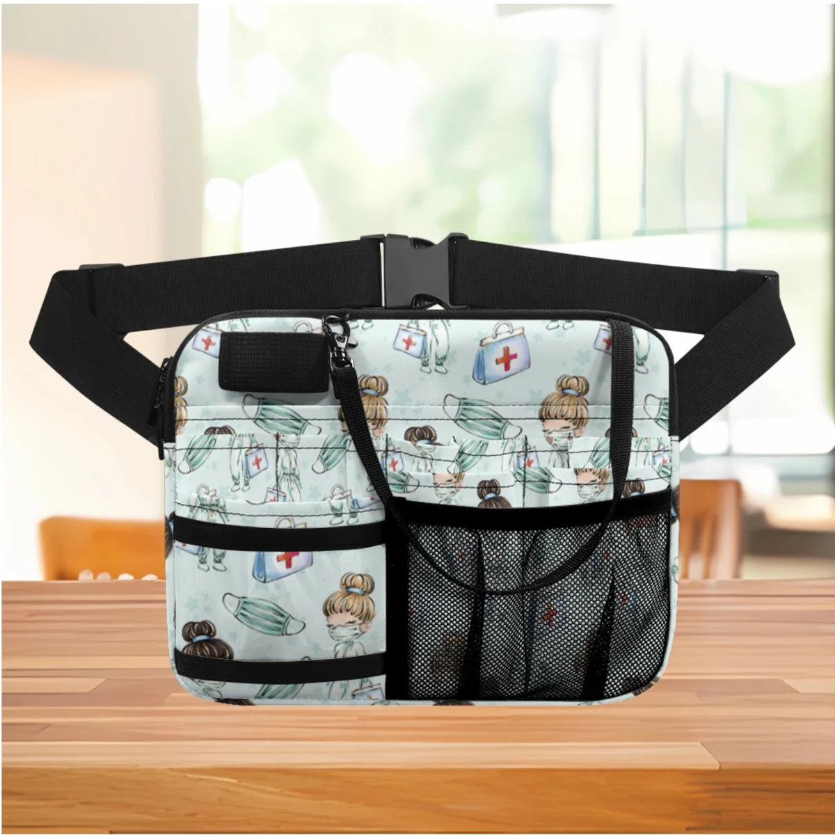 

Dropshipping Versatile Popular Women Waist Bag Cute Healthcare Nurse Printing Multi Pocket Belt Bag Medical Pack Bolsa Feminina