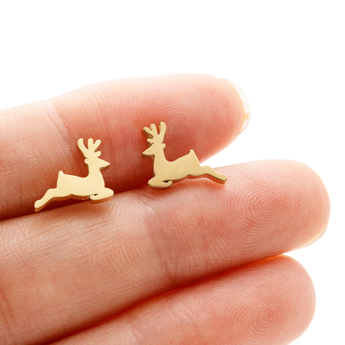 Minimalist Stainless Steel Deer Stud Earring Women Christmas Jewelry Gift Asymmetrical Cartilage Earrings Pircing Oreja