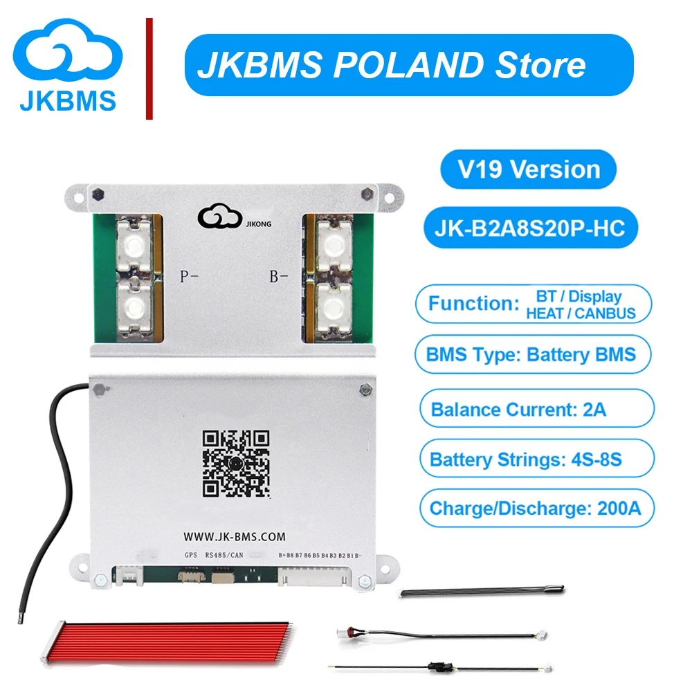 Image of JKBMS B2A8S20P-V19 Smart BMS 4S-8S BT RS485 Heat CAN 12V-36V 2A für Li-Ionen Lifepo4 Lto Batterie JIKONG BMS 200A Aktiver Ausgleich
