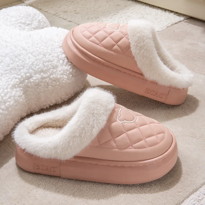 Asgard Women Fur Fuzzy Slippers Outdoor Waterproof Plush Lined Slides Indoor Antiskid Platform Cotton Shoes Fluffy House Slipper