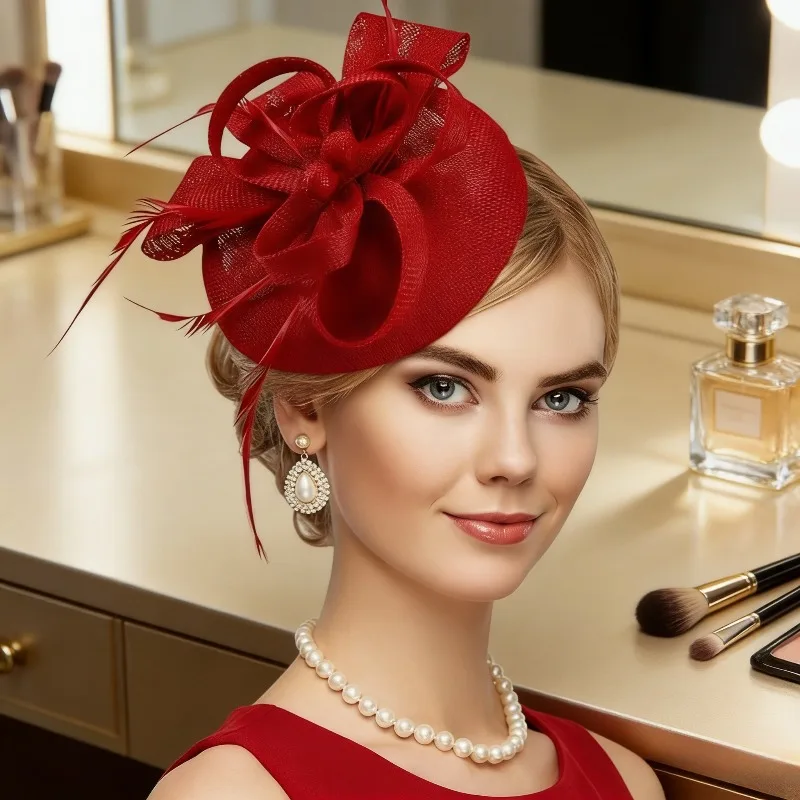 

Очаровательный женский головной убор с перьями, цветами и сетчатой лентой для коктейльных вечеринок, чаепитий, свадеб, заколка для волос, аксессуар для прически