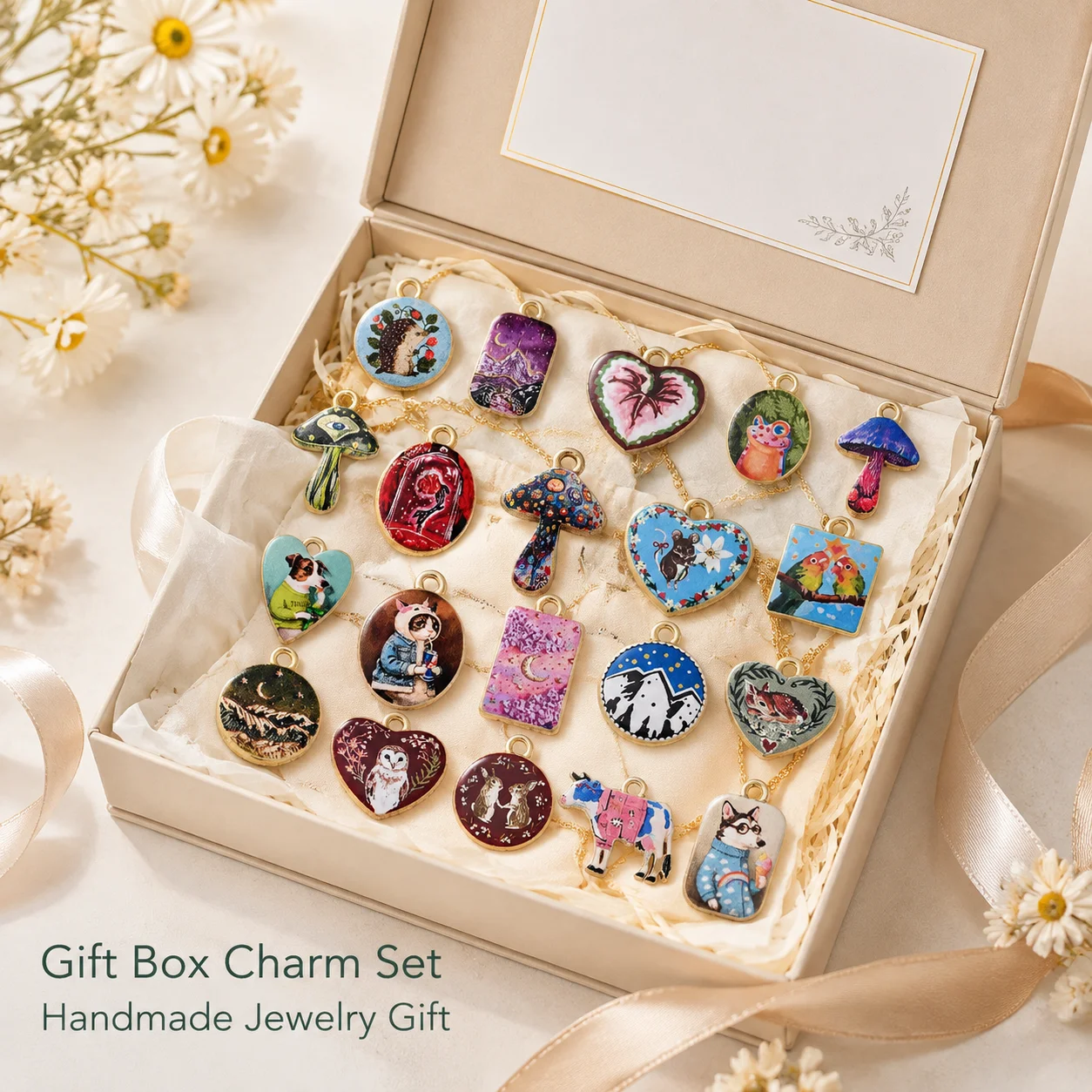 1Pc Vintage Forest Animal Mushroom & Fall Tulip Pumpkin Floral Enamel Charms,Gold Plated Alloy Pendants for DIY Jewelry Making