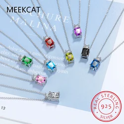 Emerald Cut Natural Garnet Amethyst Peridot Blue Topaz 925 Sterling Silver Square Pendant Necklace Colorful Gemstone Jewelry