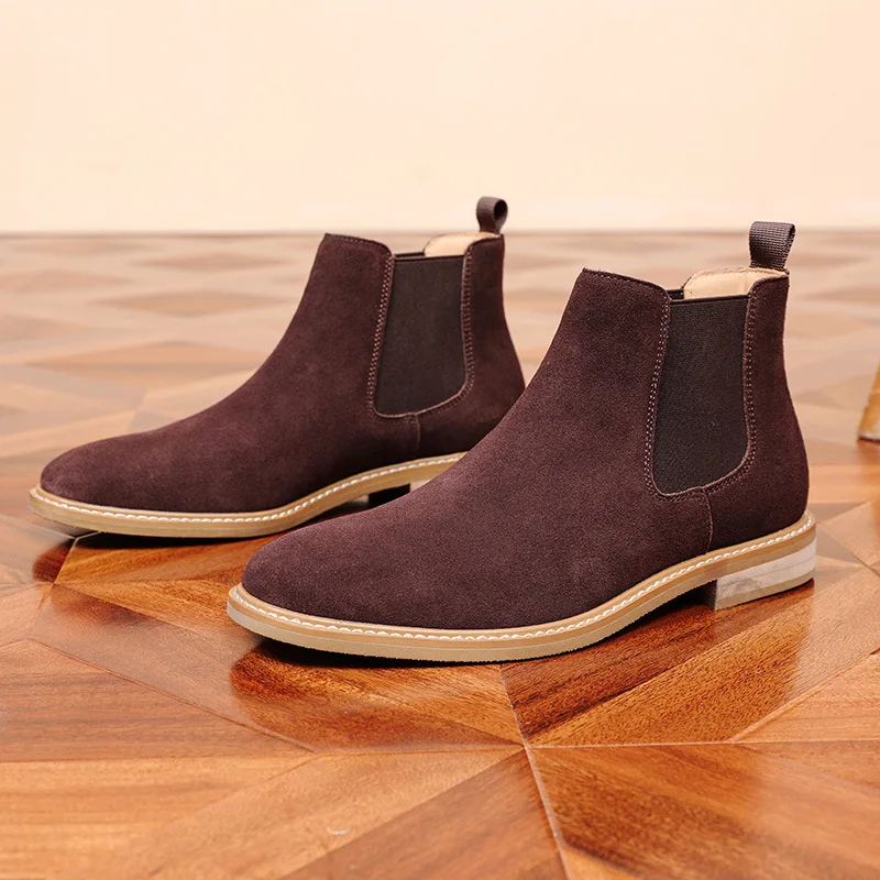 

Men Chelsea Boots Slip On Fashion Leather Shoes Casual Cow Suede Ankle Boots Big Size