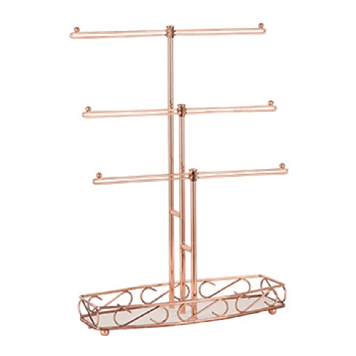 

Rose Gold 3-Layer T-Shaped Jewelry Rack Removable Solid Wood Base Ring Storage Box Earring Necklaces Rings Jewelry Box