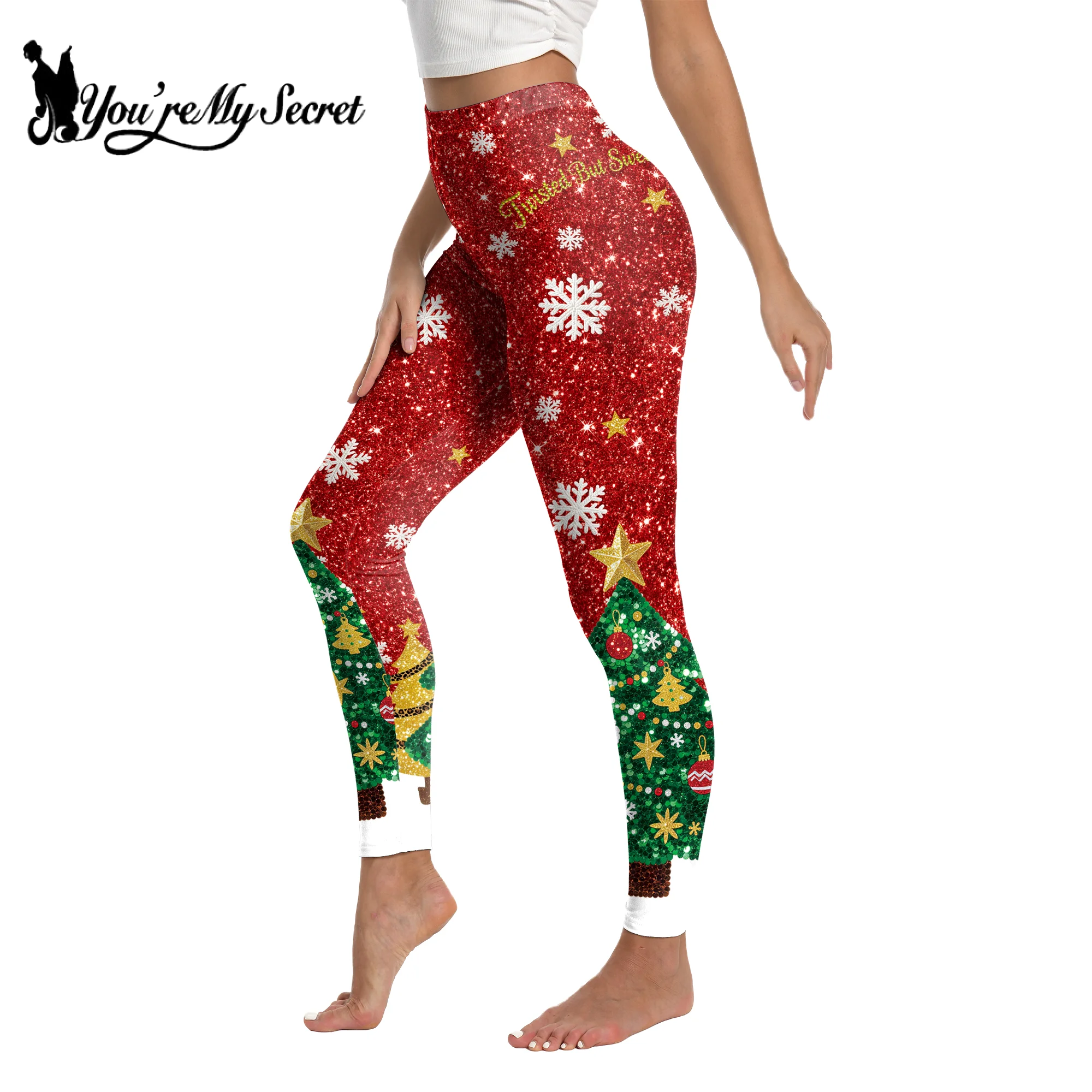 [You're My Secret] Christmas Leggings for Women Xmas Tree Printed Pants Holiday Party Trousers Gifts Family Home Casual Bottom