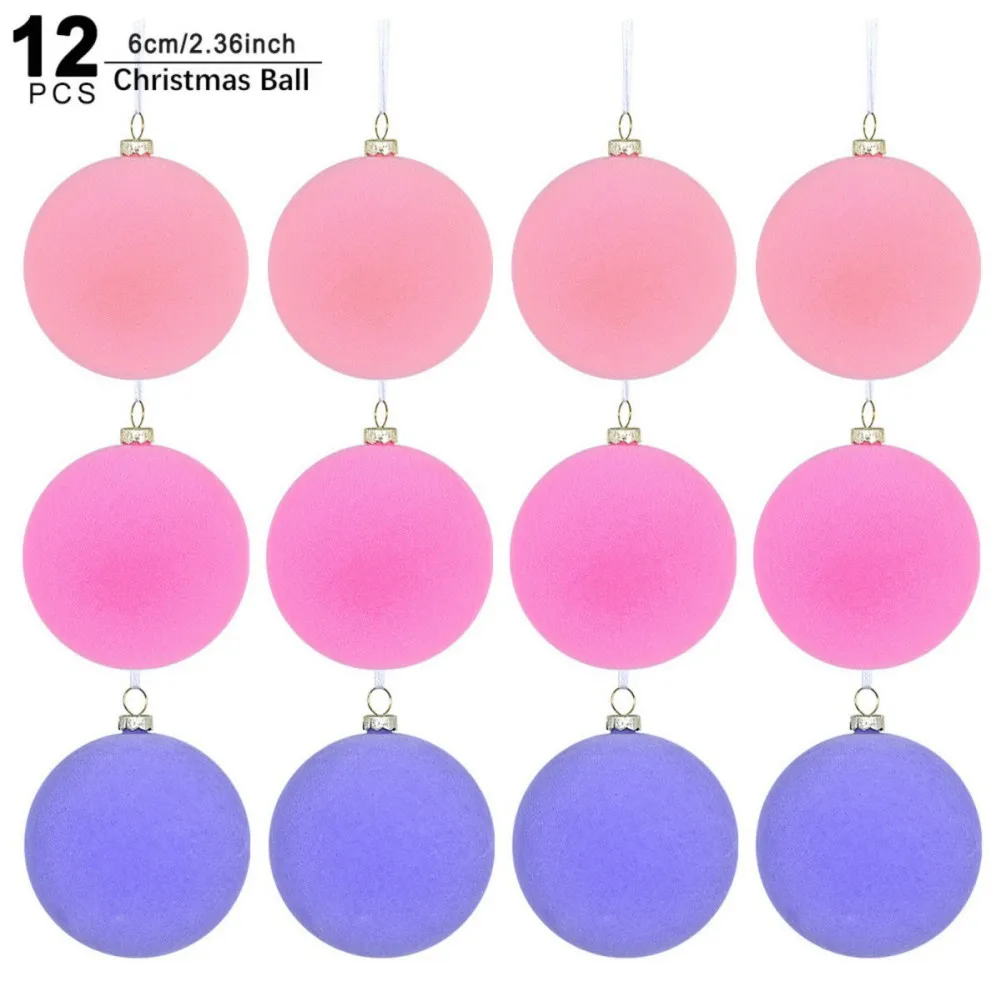 12pcs Velvet Christmas Balls Bulk 2.36inch Flocked Christmas Tree Ball Ornaments Plastic Balls Xmas Decorative Hanging Ornaments