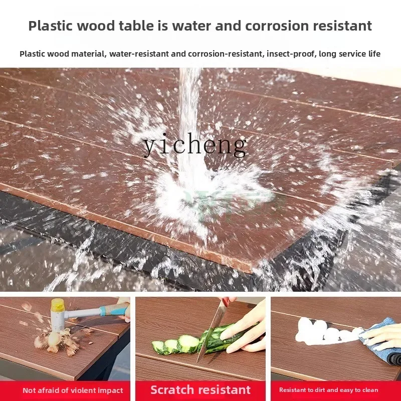 L28 Outdoor Garden Plastic Wood Tables And Chairs Anti-corrosion Wood Aluminum Alloy Leisure Waterproof Sunscreen Dining Table