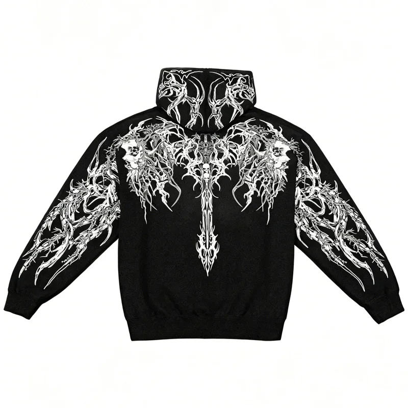2026 Modell Herren-Kapuzenpullover mit 3D-Totenkopf-Druck für Herbst/Winter Street-Punk-Sportbekleidung Bequem für Fitness und Training – Detail 6