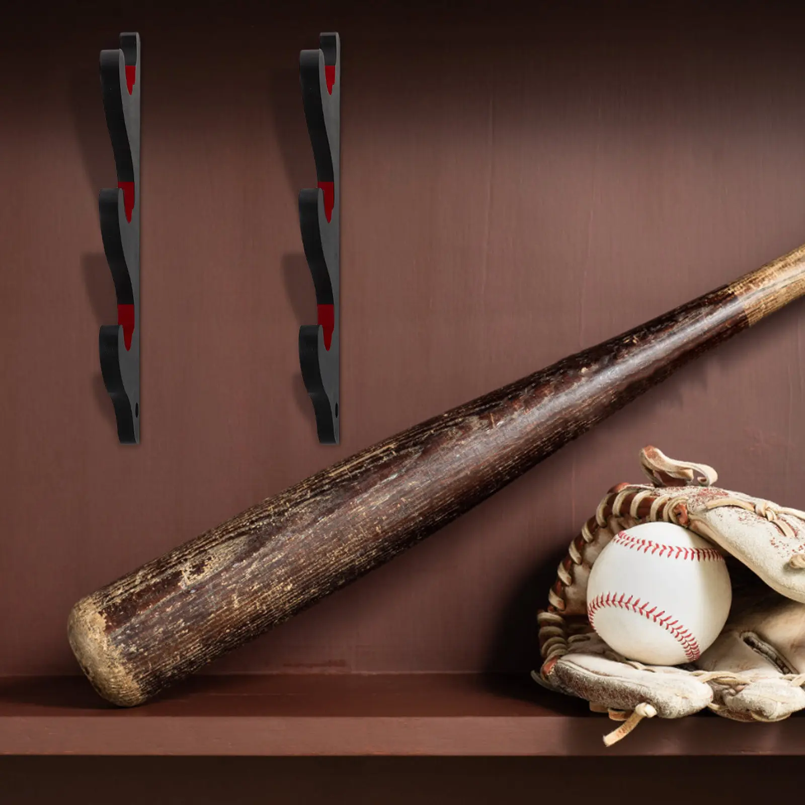 1Pair Baseball Bat Rack Wall Mount 3 Layers Density Board Bat Holder Organizer Display Storage Stand for Sports Store School Gym