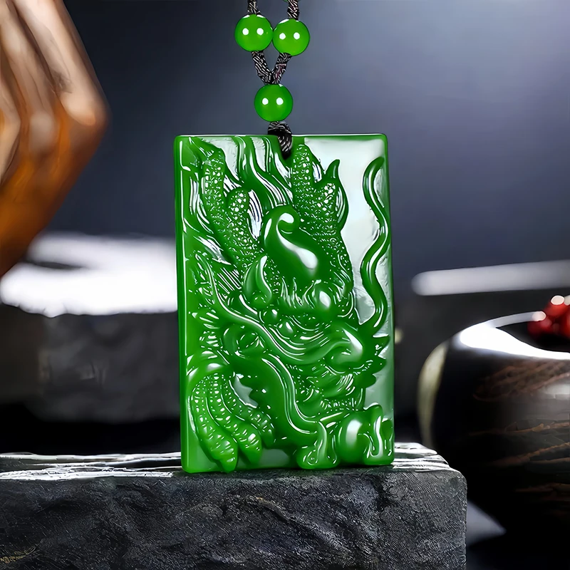 Colgante de Dragón de Jade hetiano Natural para hombres y mujeres, collar de dragón del zodiaco de jaspe, encanto tallado a mano, joyería de lujo, mascota