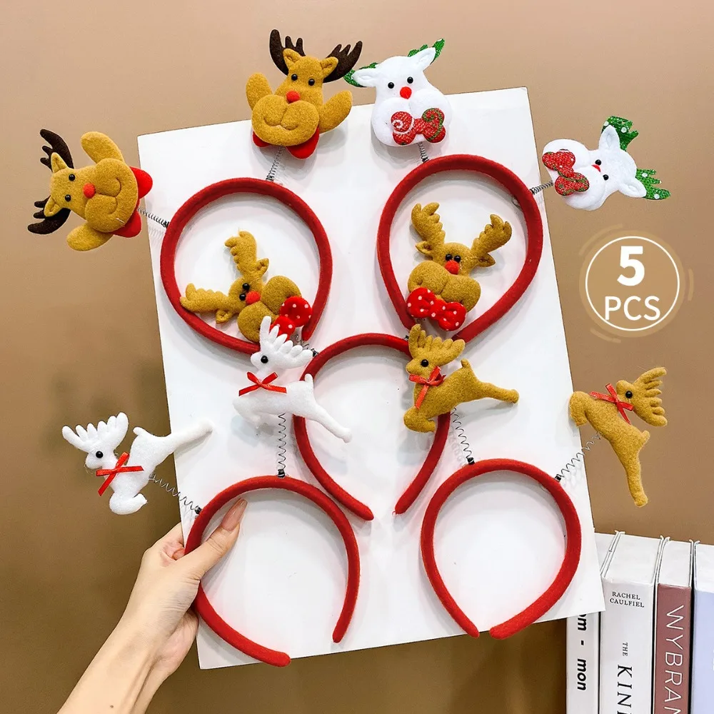 

5PCS Elk Antler 2025 Headband Snowman Adults Kids Christmas Hair Hoop Photographic Headwear Headdress New Year Hairband