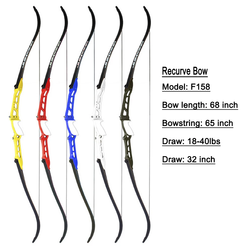 JUNXING F158 Recurve Bow 18-40 Lbs 68 Inches Aluminum Alloy Riser for Right Hand User Archery Hunting Shooting Bow Set